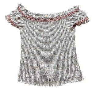 Maeve Striped Smocked Off The‎ Shoulder Top, Blue & White, Short Sleeve